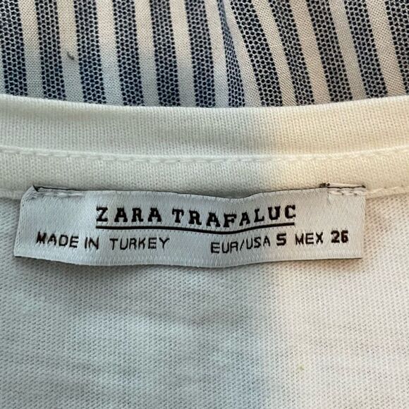 Zara Cotton Striped Blouse Blue White Knit Crewneck Long Sleeve S - Picture 6 of 6